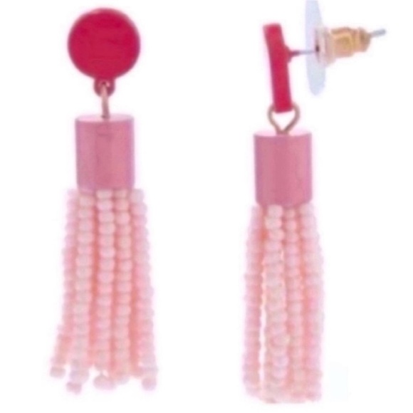 Pink Beaded Tassel Earrings - Picture 1 of 1